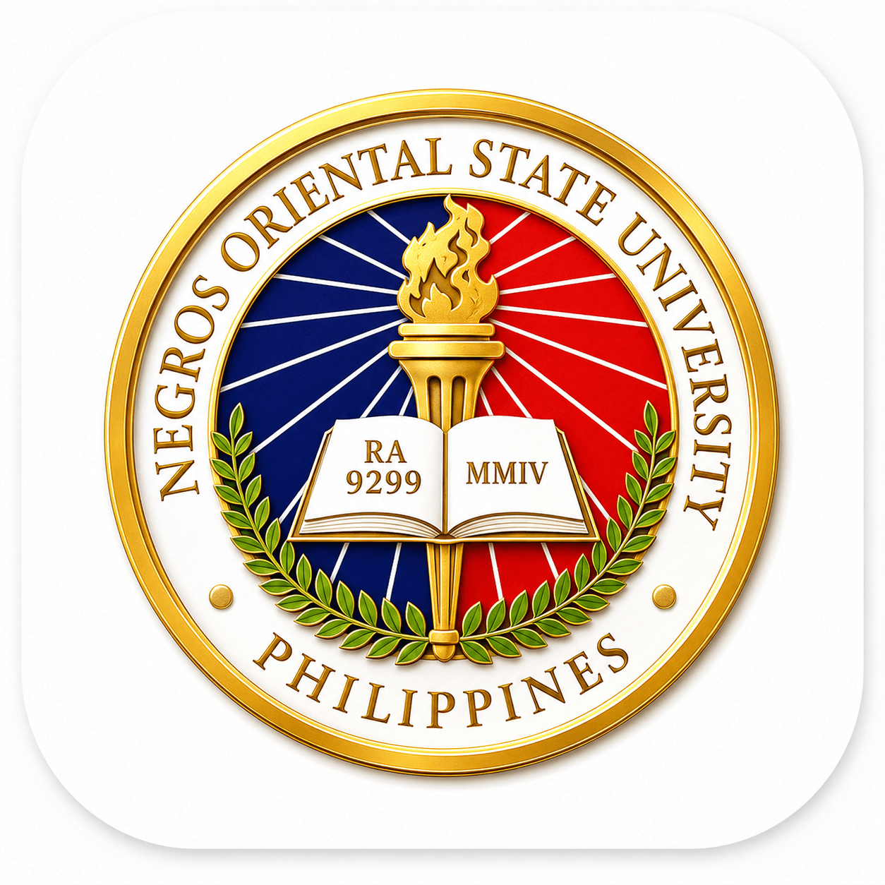 MyNORSU app icon — Negros Oriental State University seal with torch and open book