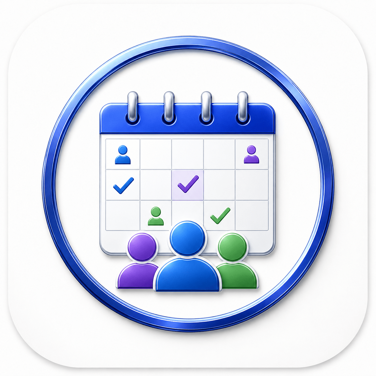 MyRoster app icon — calendar with team members and checkmarks inside a blue ring